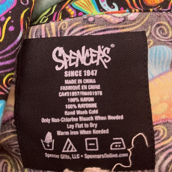 SPENCER'S  TRIPPY MUSHROOMS MULTICOLOR BLOUSE / TIE BOTTOM SIZE MEDIUM - Picture 6 of 12